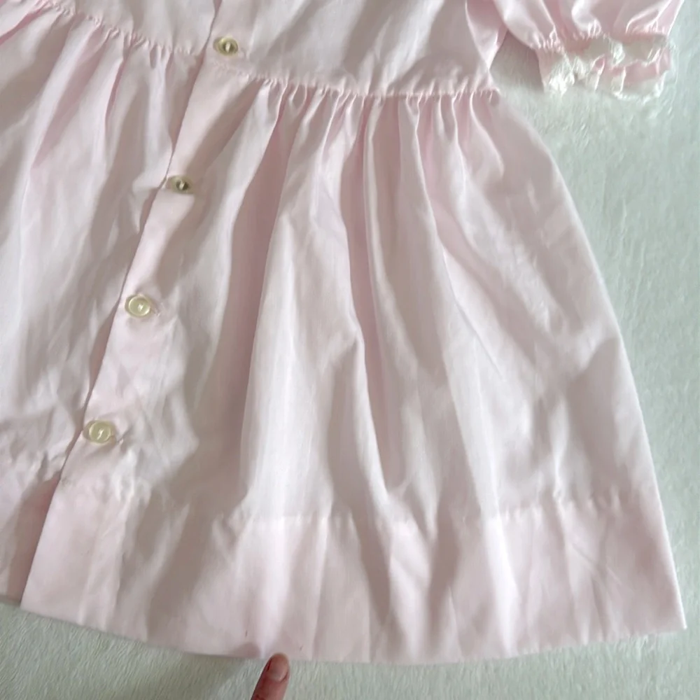{VTG} Bryan | 70s 80s Peter Pan Collar Puff Sleeve Heirloom Dress L/736 Pink (4) - Picture 14 of 16